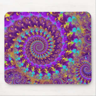 Hippy Fractal Pattern Paars Turquoise & Yellow Muismat