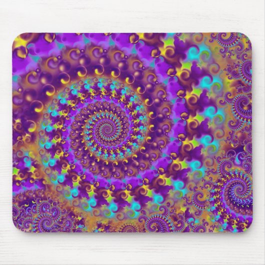 Hippy Fractal Pattern Paars Turquoise & Yellow Muismat (Voorkant)