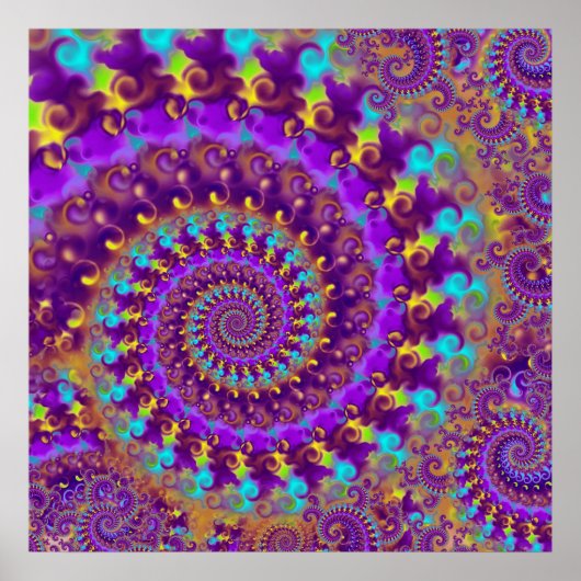Hippy Fractal Pattern Paars Turquoise & Yellow Poster (Voorkant)