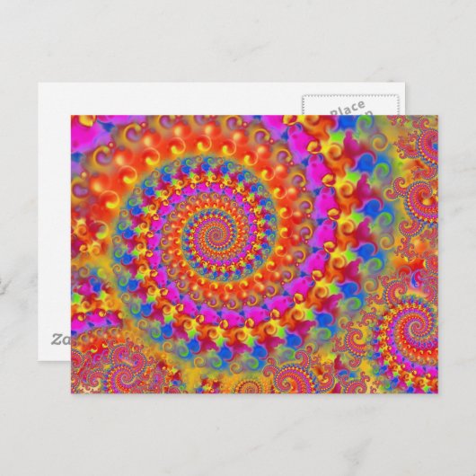 Hippy Fractal Pattern Pink Turquoise & Yellow Briefkaart (Voorkant / Achterkant)