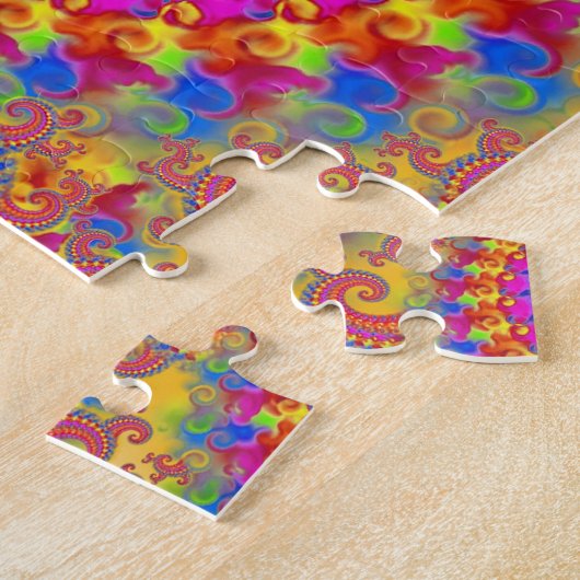 Hippy Fractal Pattern Pink Turquoise & Yellow Legpuzzel (Zijkant)