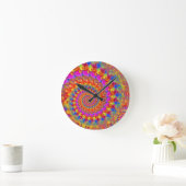 Hippy Fractal Pattern Pink Turquoise & Yellow Ronde Klok (Huis)