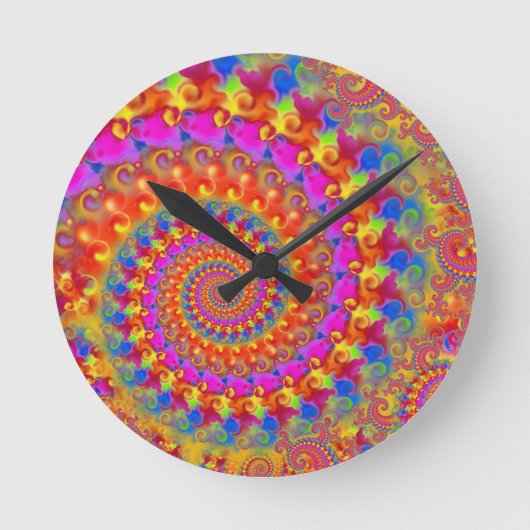 Hippy Fractal Pattern Pink Turquoise & Yellow Ronde Klok (Voorkant)