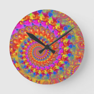 Hippy Fractal Pattern Pink Turquoise & Yellow Ronde Klok