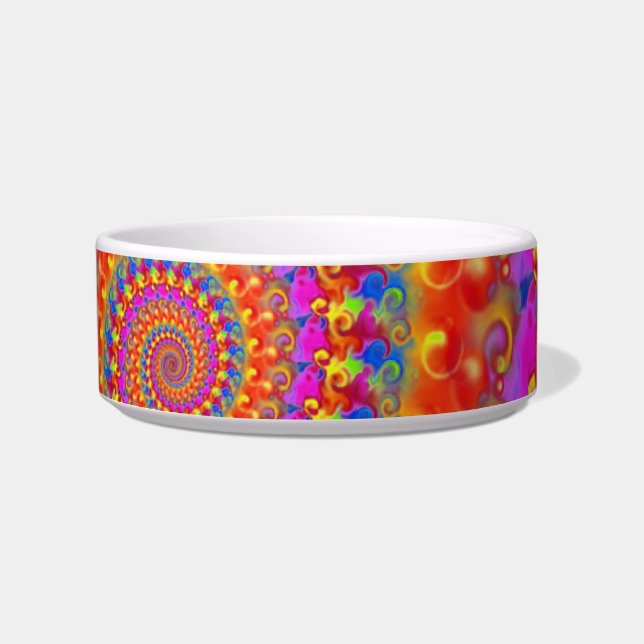 Hippy Fractal Pattern Pink Turquoise & Yellow Voerbakje (Voorkant)