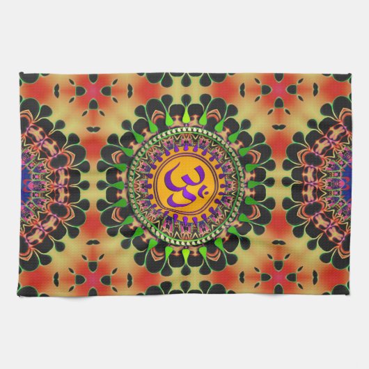 Hippy Goa Sun 'delica Paarse OM Doek Banner Theedoek (Horizontaal)