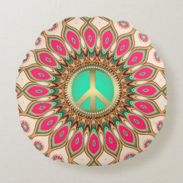 Hippy Groovy Love & Peace Sunflower Rond Kussen