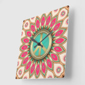 Hippy Groovy Love & Peace Sunflower Wall Flower Vierkante Klok (Hoek)