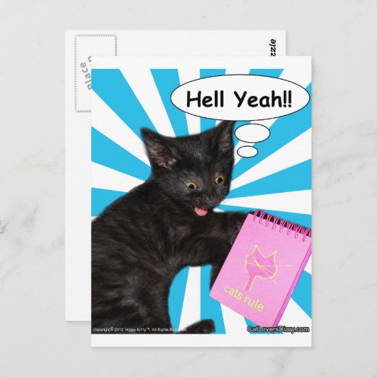 Hippy Kitty Hell Yeah! Cats Rule Briefkaart (Voorkant / Achterkant)