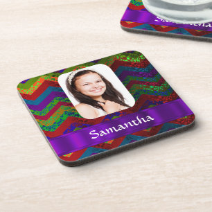 Hippy kleur chevron gepersonaliseerde foto sjabloo bier onderzetter