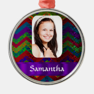 Hippy kleur chevron gepersonaliseerde foto sjabloo metalen ornament