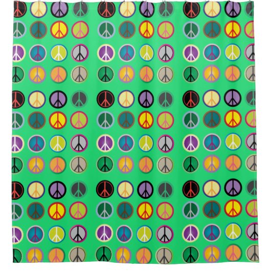 Hippy-kleurige vredesbordretro 60s douchegordijn (Voorkant)