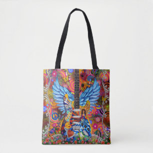 Hippy, Liefde, Vrijheid, Gitaar, Muziek Kunst Tote Bag