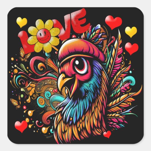 "Hippy Love Bird" Sticker Sheet (Voorkant)
