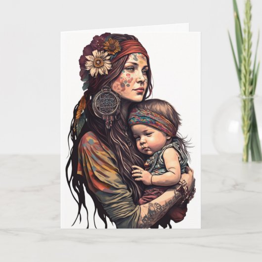 Hippy Moeder & Dochter, Moederdag Kaart (Voorkant)