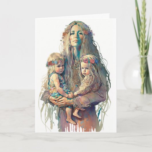 Hippy Moeder & Twin Daughters, Moederdag Kaart (Voorkant)