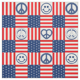 Hippy Pacific Peace Symbol USA vlag blauw en rood Stof