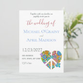 Hippy Peace Floral Colorful Weddenschap Kaart (Staand voorkant)