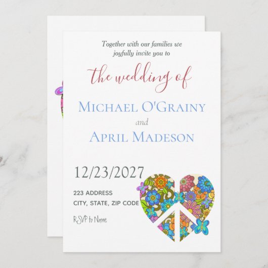 Hippy Peace Floral Colorful Weddenschap Kaart (Voorkant / Achterkant)