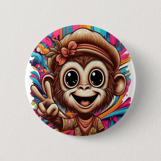 "Hippy Peace Monkey" Button (Voorkant)