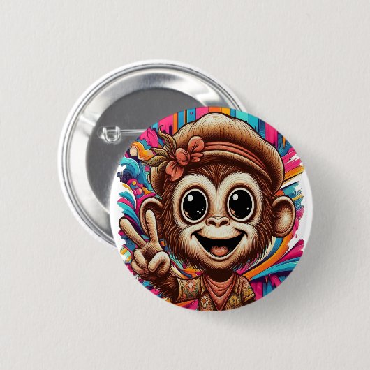 "Hippy Peace Monkey" Button (Voorkant /achterkant)