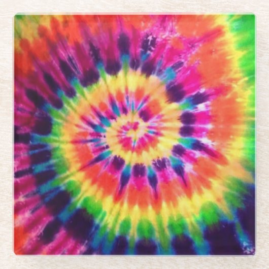 Hippy Peace Retro 60s Tie Dye Glazen Onderzetter (Voorkant)