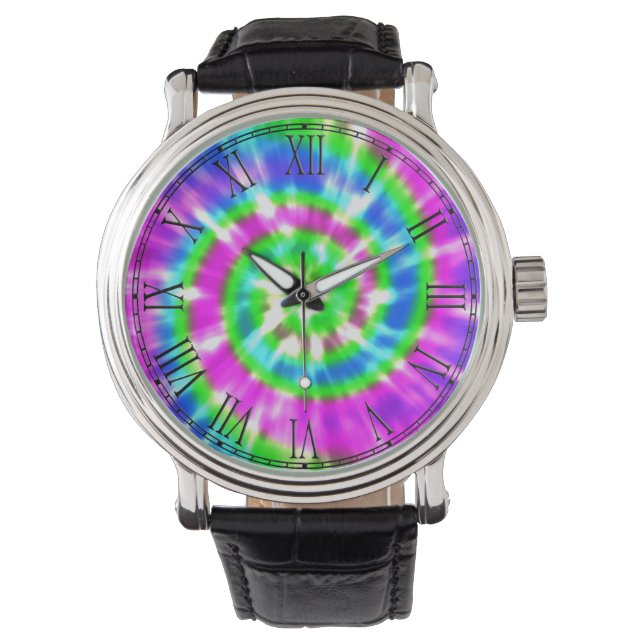 Hippy Peace Retro Tie Dye Colorful Boho Horloge (Voorkant)