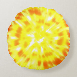 Hippy Peace Retro Tie Dye Colorful Yellow Rond Kussen