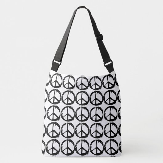 Hippy Peace Sign Retro Black & White Boho Crossbody Tas (Voorkant)