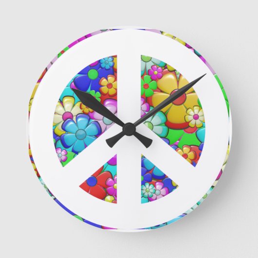 Hippy peace sign round clock ronde klok (Voorkant)