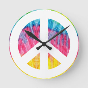 Hippy peace sign round clock ronde klok