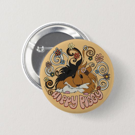 Hippy Piggy - Schattigee proefkonijn illustratie Ronde Button 5,7 Cm (Voorkant /achterkant)
