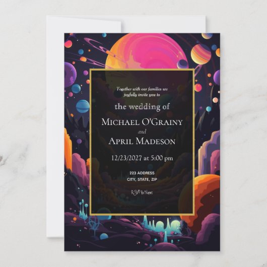 Hippy Psychedelic 70s 60s bruiloft uitnodiging (Voorkant)