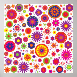 Hippy Rainbow Flowers Poster