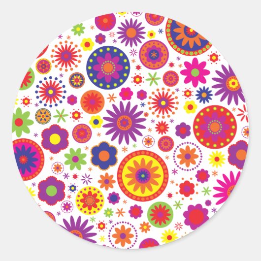 Hippy Rainbow Flowers Ronde Sticker (Voorkant)