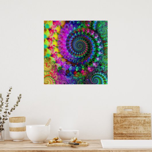 Hippy Rainbow Fractal Pattern Poster (Keuken)