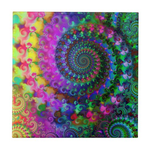 Hippy Rainbow Fractal Pattern Tegeltje (Voorkant)