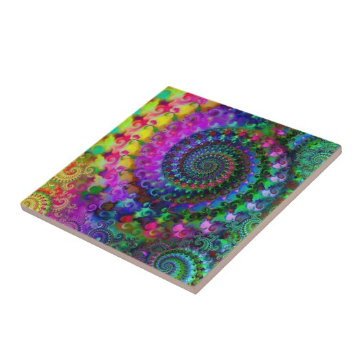 Hippy Rainbow Fractal Pattern Tegeltje (Zijkant)