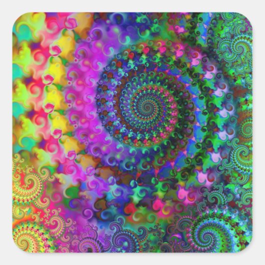 Hippy Rainbow Fractal Pattern Vierkante Sticker (Voorkant)