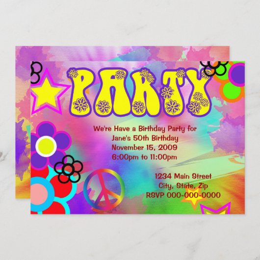 Hippy rainbow Retro verjaardagsfeestje Kaart (Voorkant / Achterkant)