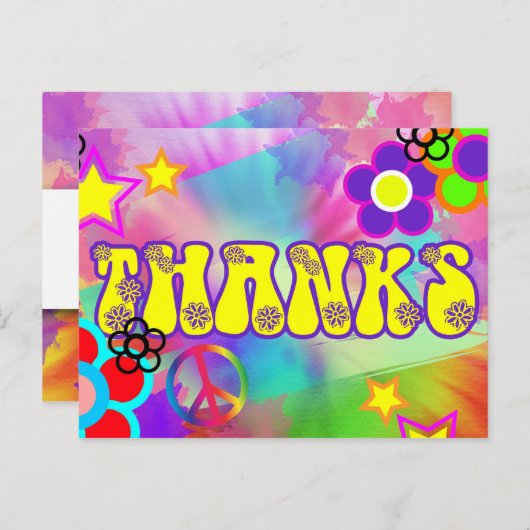 Hippy regenboogretro bedankt kaart (Voorkant / Achterkant)