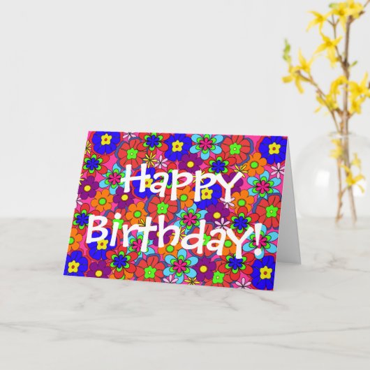 Hippy Retro Bloemen Verjaardag Kaart (Gele Bloem)
