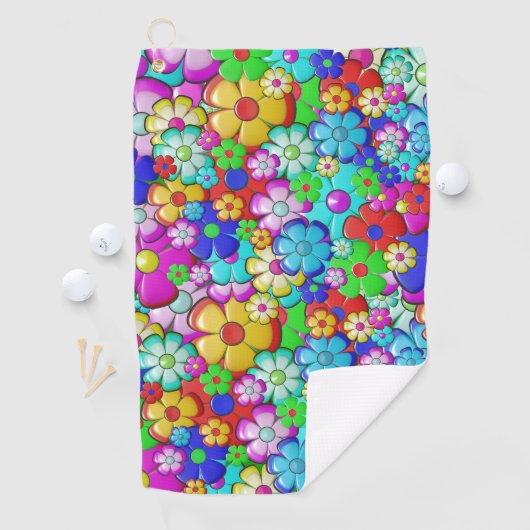 Hippy retro florale kunst golfhanddoek (Insitu)