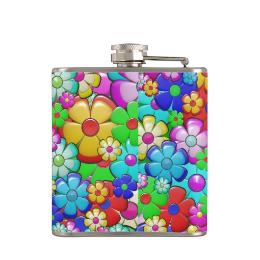 Hippy retro florale kunst heupfles (Achterkant)