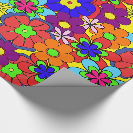 Hippy Retro Flowers Cadeaupapier (Hoek)