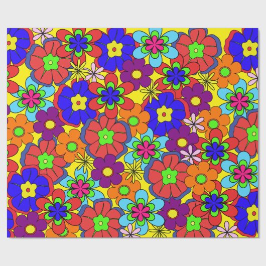 Hippy Retro Flowers Cadeaupapier (Vlak)