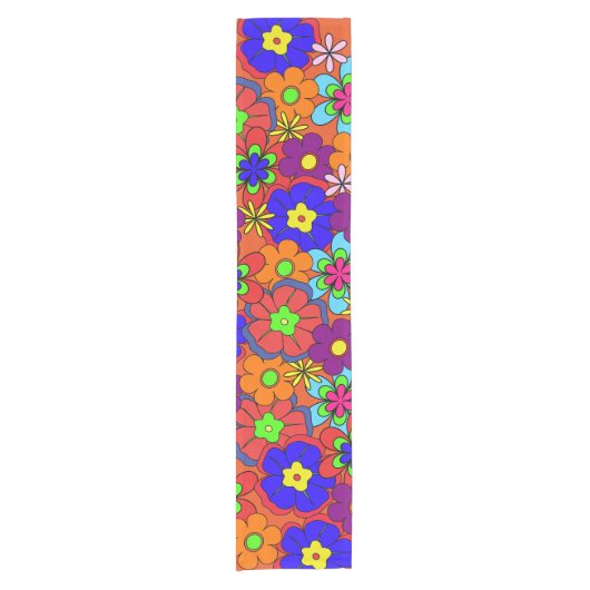 Hippy Retro Flowers Korte Tafelloper (Voorkant)