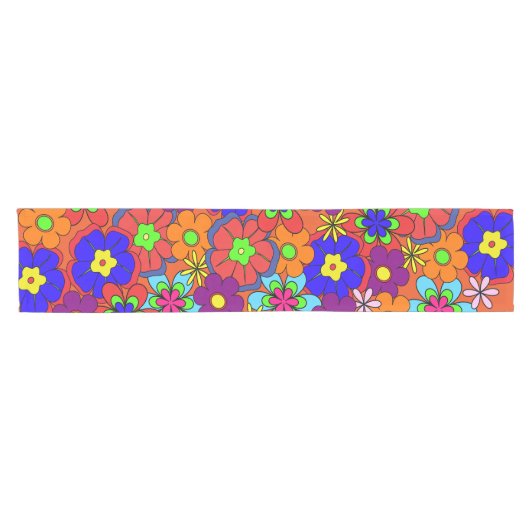 Hippy Retro Flowers Korte Tafelloper (Horizontaal)