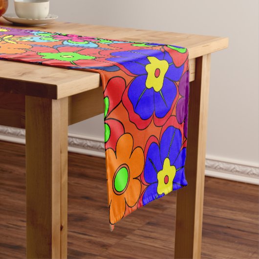 Hippy Retro Flowers Korte Tafelloper (Voorbeeld)