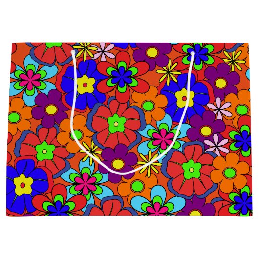 Hippy Retro Flowers Large Cadeautasje (Voorkant)